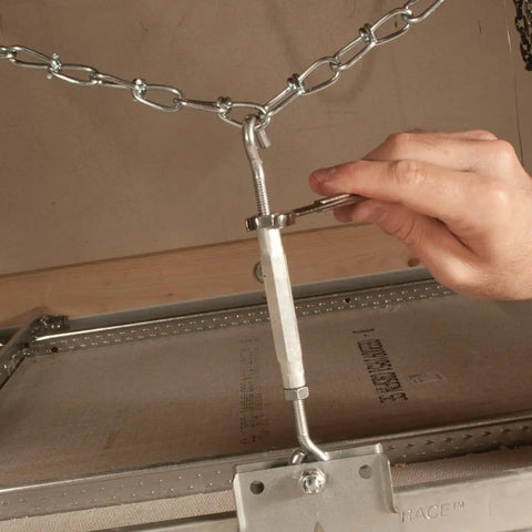 Installing turnbuckle on Heavy Duty Grid Brace Ceiling Box Kit With Four Inch Round Box And Two And One Eighth Inch Depth