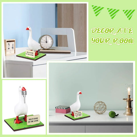 Magnetic Goose Key Holder With Wooden Base And Writable Sign Cute Resin Goose Statue Desk Deco 11 Piece Set