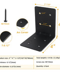 Six Pack 4 By 4 By 3 Eighths Heavy Duty Steel Corner Brackets L Shaped Right Angle Mounts For Deck And Shed Build Out Top Shelf Rust Proof Carbon Steel Frame Hardware with dimensions shown.