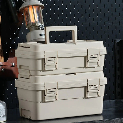 Heavy Duty Tool Box Organizer Set in 6.5L and 4L Sizes With Secure Locking Clasps and Layered Compartments for Fast Grab and Go Garage Storage, Home Workshop Organization, Durable PP Construction, Keeps Tools Neat and Accessible stacked on table