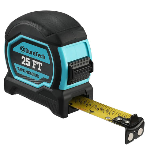 Magnetic Tape Measure 25 Ft With Fractions 1/8 Inch, retractable with magnetic hook and dual-sided measurements, shock-resistant case