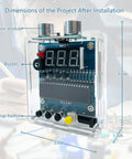 Ultrasonic Distance Measuring Soldering Practice Kit With Adjustable Alarm, Beginner Friendly DIY Soldering Project Set For Students And Adults, Fun Hands On Education Kit For Learning Electronics showing front view of assembled sensor with dimensions.