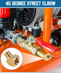 Close-up of 4 Pack 72 Inch Oil Pressure Gauge Tubing Kit With Sensor Adapter 1/8-27 NPT, 45 Degree Street Elbow, brass fittings