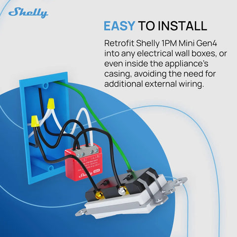 1PM Mini Gen4 Smart Switch With Wi Fi Zigbee And Matter Compatibility 1 Channel 8A Dual Pack Power Monitoring No Hub Needed Fast Setup In Minutes Remotely Control Appliances From Anywhere installed in wall box