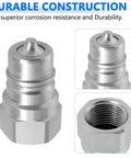 Cplbrb 1/2" Ag ISO 7241-A hydraulic quick-connect tractor coupler with dust caps, Pioneer style, silver metal