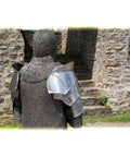 Back view of Beefy Steel Warrior Pauldron Set Medieval Shoulder Armor With Adjustable Leather Straps Two Pauldrons Included 18 Gauge Steel