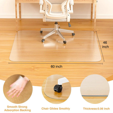Clear Chair Mat For Hardwood Floors 46 By 60 Inches Desk Floor Protector Heavy Duty Non Slip Mat For Rolling And Gaming Chairs Durable Computer Mat For Home Office