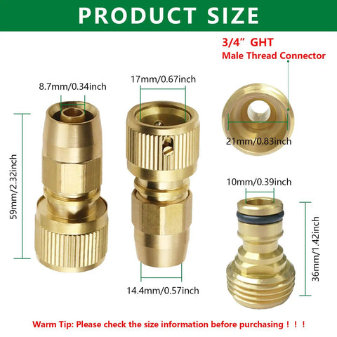 Brass Flexible Garden Hose Repair Kit With Quick Connector Collapsible Hose Adapter For Three Quarter Inch GHT Female Hose