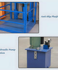 Heavy Duty Electric Lift Platform Table With 1 Ton Wall Mounted Cargo Hoist For Factory Warehouse Jobs Plus Home Garage Storage Up To 2000 Lbs Capacity featuring anti-slip surface and hydraulic pump station.