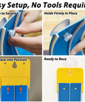 15 Ft Flexible Race Car Track Starter Set For Kids Roll Up Portable Racetrack with easy setup using suction cups.