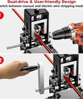 Manual Wire Stripping Machine For Copper Wire 0.06 To 1 Inch Gauge, drill-powered and hand crank usage illustration for scrap recycling