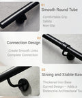 Hella Tough Adjustable Stair Handrail With Custom Cut Industrial Steel Finish Weatherproof Indoor Outdoor Grab Bar showing smooth round tube and strong base.
