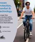 Man wearing Dorado Safety Glasses With Dual Lenses ANSI Z87 Plus Blue Light Blocking UV Protection And Anti Scratch Coating cycling.