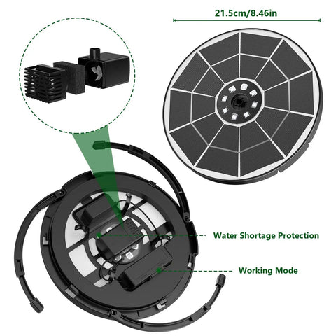 Colorful LED Solar Fountain Pump With 3000mAh Battery Remote Control 8 Nozzles Quiet Operation Outdoor Garden Pond Bird Bath