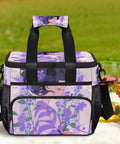 Insulated Picnic Backpack With Floral Design For Women And Men Spacious 12x8.7x10 Inches Lunch Bag with purple floral print
