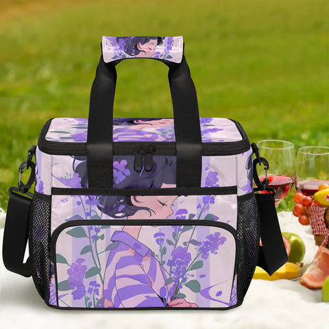 Insulated Picnic Backpack With Floral Design For Women And Men Spacious 12x8.7x10 Inches Lunch Bag with purple floral print