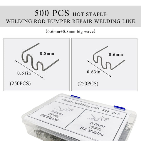 Hot Staples Welding Rods 500 Pcs Set 0.6mm 0.8mm Wave Shape for Bumper Repair with Packaging