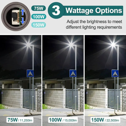 Super Bright LED Parking Lot Light With Dusk-to-Dawn Photocell, 75W 100W 150W Wattage Options Display