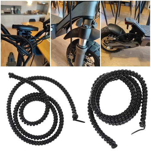 2 Pack Bike Brake Cable Housing Protectors Non Scratch Rubber Frame Guards Sleeve Spiral Covers shown on bike and unwrapped