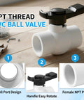 Two Pack One And A Half Inch NPT PVC Ball Valves Double Female No Fuss Full Port Shut Off Valve SCH40 Plastic Water Control Valve