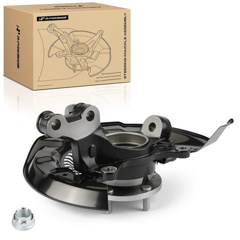 Direct Replacement Front Right Steering Knuckle And Wheel Bearing Hub Assembly For Toyota Highlander And Lexus Rx, detailed view with box.
