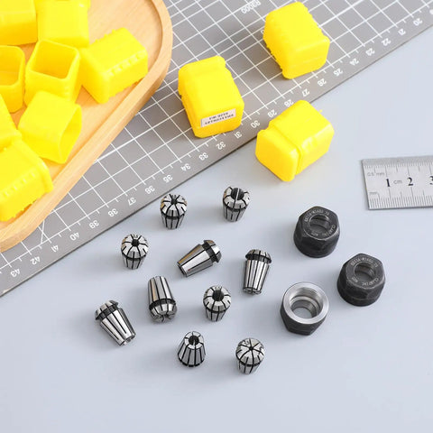 Pro Grade Complete 19 Piece Spring Collet Set With M14 Threaded Clamping Nuts For CNC Engraving Milling Lathe Tools displayed on table