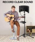 Studio Microphone Isolation Shield With Pop Filter, Foldable Voice Shield, Adjustable Tripod Stand used by guitarist, home studio setup