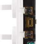 Side view of Specification-Grade 15 Amp 120/277V Duplex 3-Way AC Combination Switch, Non-Grounding, Side-Wired in white thermoplastic.