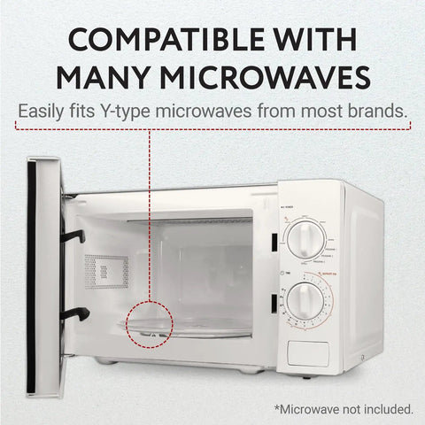 9.6 Inch Glass Microwave Turntable Replacement With 3 Part Coupler And Centerpiece, Tempered Clear Plate shown with oven compatibility