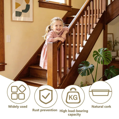 Heavy Duty Newel Post Mounting Kit With Concealed Stair Railing Fasteners Full Hardware Bundle Packs shown with staircase and child.