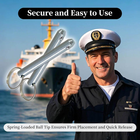 Saltwater Ready Heavy Duty Marine Hitch Pin Quick Release Detent Clip For Three Eighths Inch Clevis Pins with ship backdrop