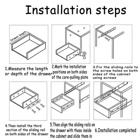 Heavy Duty Drawer Slides With Ball Bearing Rollers For Smooth Quiet Operation In Cabinets And Drawers Reinforced Track That Will Not Deform Under Heavy Use Durable Steel Bearings For Even Load Distribution Easy Install Long Lasting Performance installation diagram