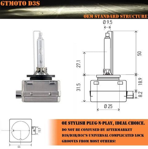 Upgrade Your Audi HID Headlights With Dope D3S Xenon Bulbs 6000K Cool White Bi-Xenon Projector Lights 2 Pack bulb diagram and dimensions