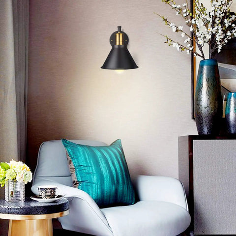 Room with adjustable swing arm wall sconce with plug in cord and on off switch industrial bronze black finish rotatable arm
