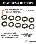 Replacement Double Lip Grease Seal Kit For RV Trailer Axles 1.72 Inch Inner Diameter Universal Fit 1250 To 8000 Lb Axles 10 Pack