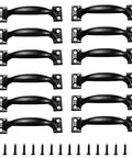 12 Pack 4 Inch Vintage Barn Door Pulls In Black Metal Screw In Handles for Cabinets and Drawers Heavy Duty Rustic Gate Knobs