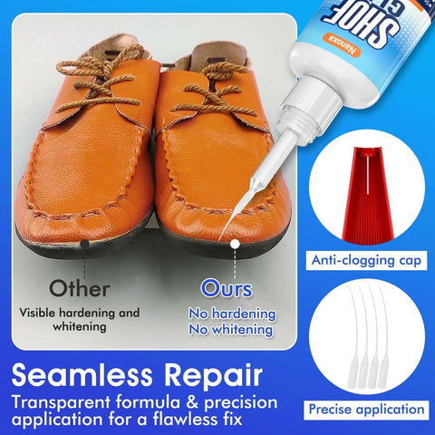 Comparison of shoe repair with Heavy Duty Shoe Glue 35g Waterproof Fast Drying Adhesive For Sole Repair On Sneakers, Leather Boots, Sandals And Handbags.