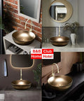 Modern Ceramic Vessel Sink with Faucet and Drain, Luxury Gold Oval/Rectangle Countertop Bathroom Vanity Basin for Home or Hotel Decor in a stylish bathroom setting.