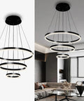 Slick Black Circular LED Pendant Light With Adjustable Height, Modern Chandelier Ceiling Fixture For Kitchen Island, Dining Room, Restaurant Or Cafe Ambience, 4000K Neutral White