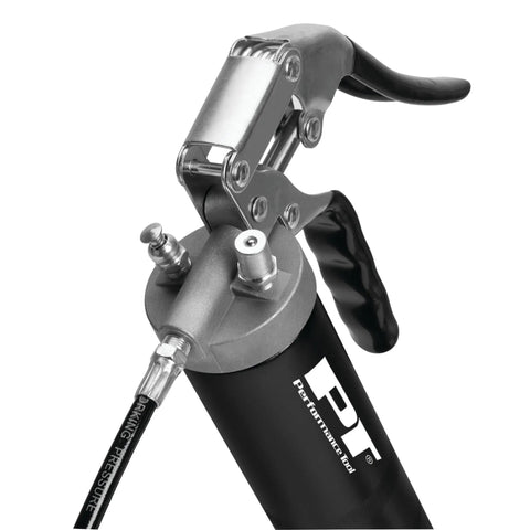 Close-up of Professional Grade 14 Oz Pistol Grip Grease Gun With Heavy Duty Build, Ergonomic Handle for Auto and Industrial Work