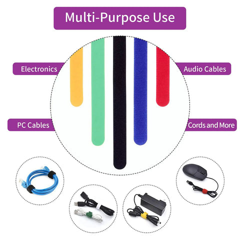 Multi-purpose 60 Pack Reusable Cable Ties Set With 8 Inch 20 Pieces 6 Inch 20 Pieces And 4 Inch 20 Pieces in five colors for cable organization