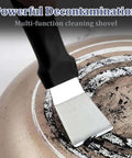 Stainless Steel 3D Printer Scraper Tool With Large Head used for removing residue from a pan surface, demonstrating its cleaning capabilities.