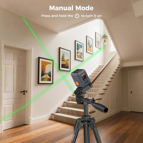 Laser Level With Tripod For DIY And Pro Jobs, Self Leveling Line Laser Reaches 100 Ft, Four Brightness Modes, 360 Degree Rotation, Adjustable 36.6 Inch Tripod For Floor Or Table Setup on staircase wall