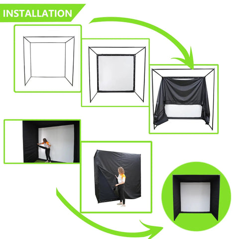 Indoor Golf Simulator Enclosure For Home Practice And Training Complete At Home Golf Setup Kit installation steps.
