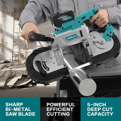 5 Inch Cordless Band Saw With 20V Brushless Motor Not Hot Sparks Portable Deep Cut Tool For Wood And Metal 6 Speeds Adjustable Battery Included