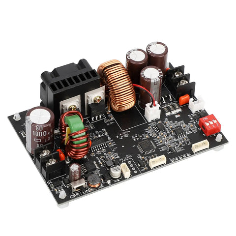 Knockout Durability DC Buck Converter With Crisp Digital Meter, showing copper coils and capacitors for tight rig setups.