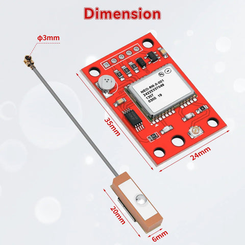 4 Pack Dual Mode GPS Module With GLONASS NEO-6M Chip, High Sensitivity -161dBm, Ceramic Antenna, Red, Dimensions Shown