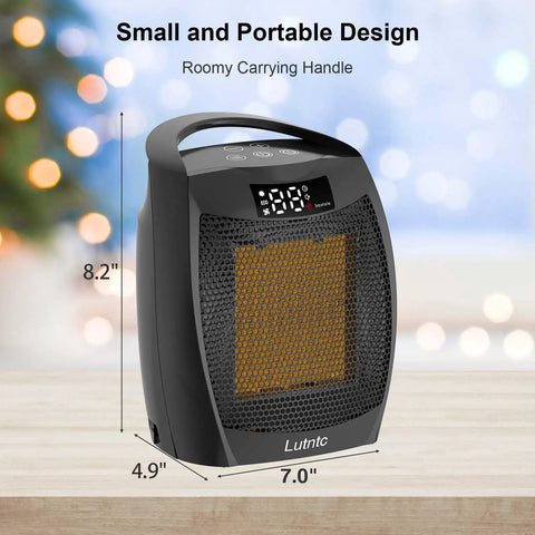 Portable Ceramic Space Heater With Digital Display And Touch Controls, 1500W Heats Up Fast, Built In Handle on table
