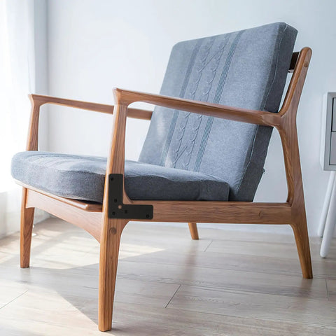 Mid-century modern chair with wooden frame showcasing Beefy L Shaped Corner Brackets 4 By 4 By 1.25 Inch for support