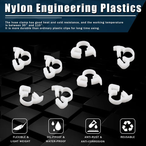 Twenty Piece Heavy Duty Double Snap Grip Nylon Hose Clamps Set With Ratcheting Adjustable Clamps and Plastic Snap Ratcheting Assortment